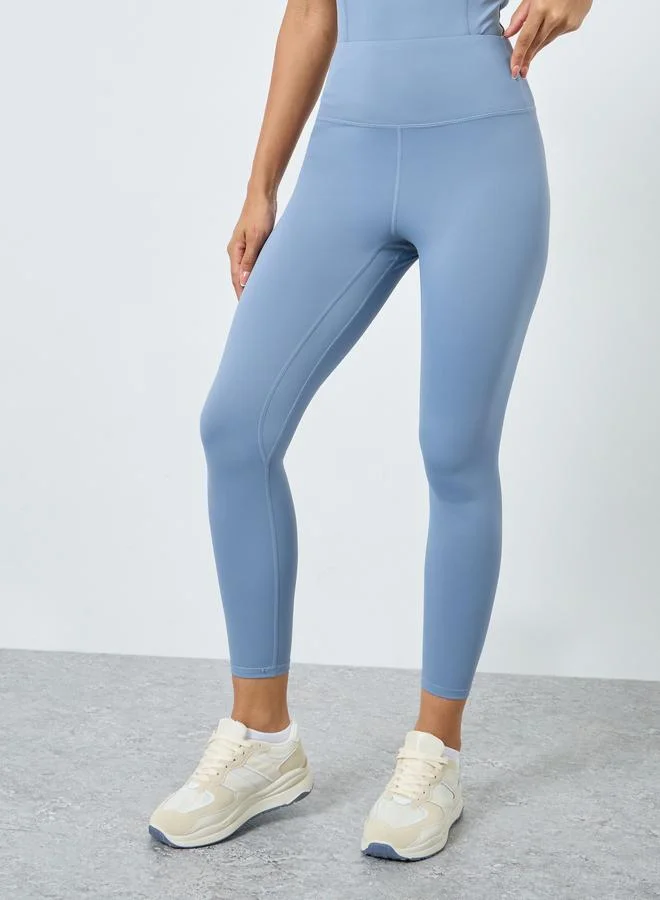 Styli Active Stitch Detail Short Sleeves Top and Leggings Set