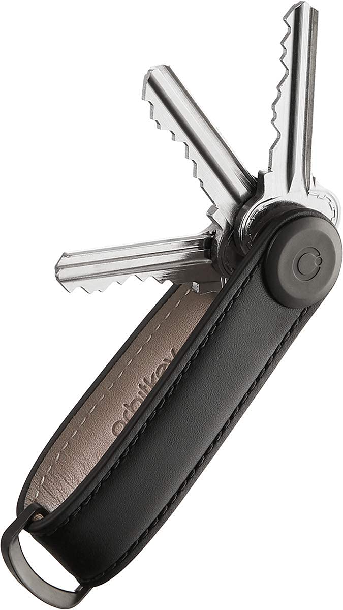 Orbitkey Orbitkey Leather Key Organizer | Durable, Stainless Steel Locking Mechanism, Slim & Quiet Profile | Holds up to 7 Keys, Black with Black Stitching  - Image 1