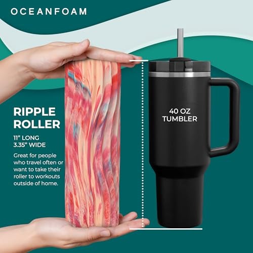 Oceanfoam Ripple Travel Foam Roller 11 x 335 Firm Mini Foam Roller for Physical Therapy Deep Tissue Massage Back Pain High Density Ergonomic Wave Textured Yoga Exercise Cotton Candy - Image 3