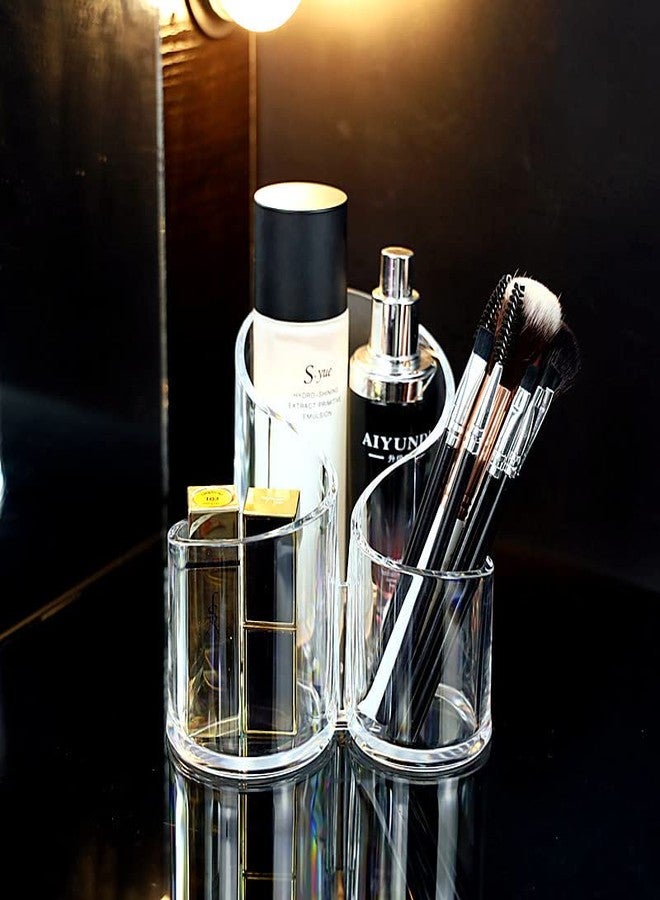 KW Collection Acrylic Makeup Organizer Cosmetic Storage Display Case Makeup Brush Cotton Ball Pads Swab Q-tip Holder Lipstick Dispenser Canister Bathroom Container (5.5x5.3x4.6in, 3 Partitions, Clear) - Image 4