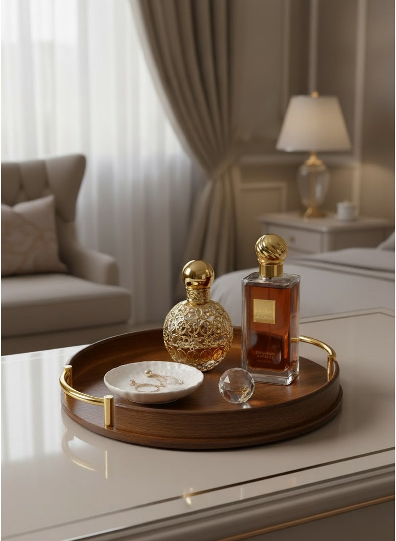 uoobox Bamboo Wood Round Brown Serving Tray with Handles, Stackable Circle Trays for Eating, Entertaining, Decorating, And Organizing - Image 2