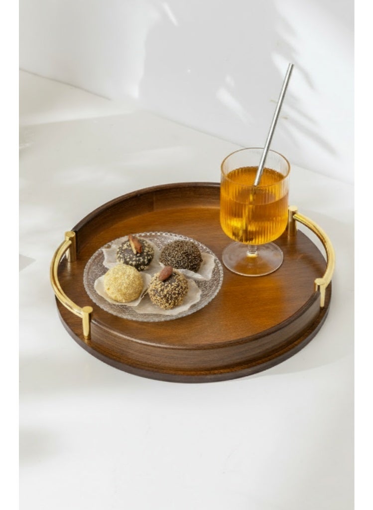 uoobox Bamboo Wood Round Brown Serving Tray with Handles, Stackable Circle Trays for Eating, Entertaining, Decorating, And Organizing - Image 5