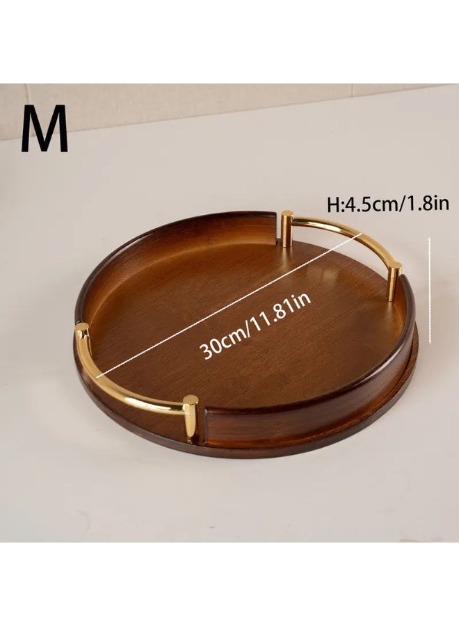 uoobox Bamboo Wood Round Brown Serving Tray with Handles, Stackable Circle Trays for Eating, Entertaining, Decorating, And Organizing - Image 4