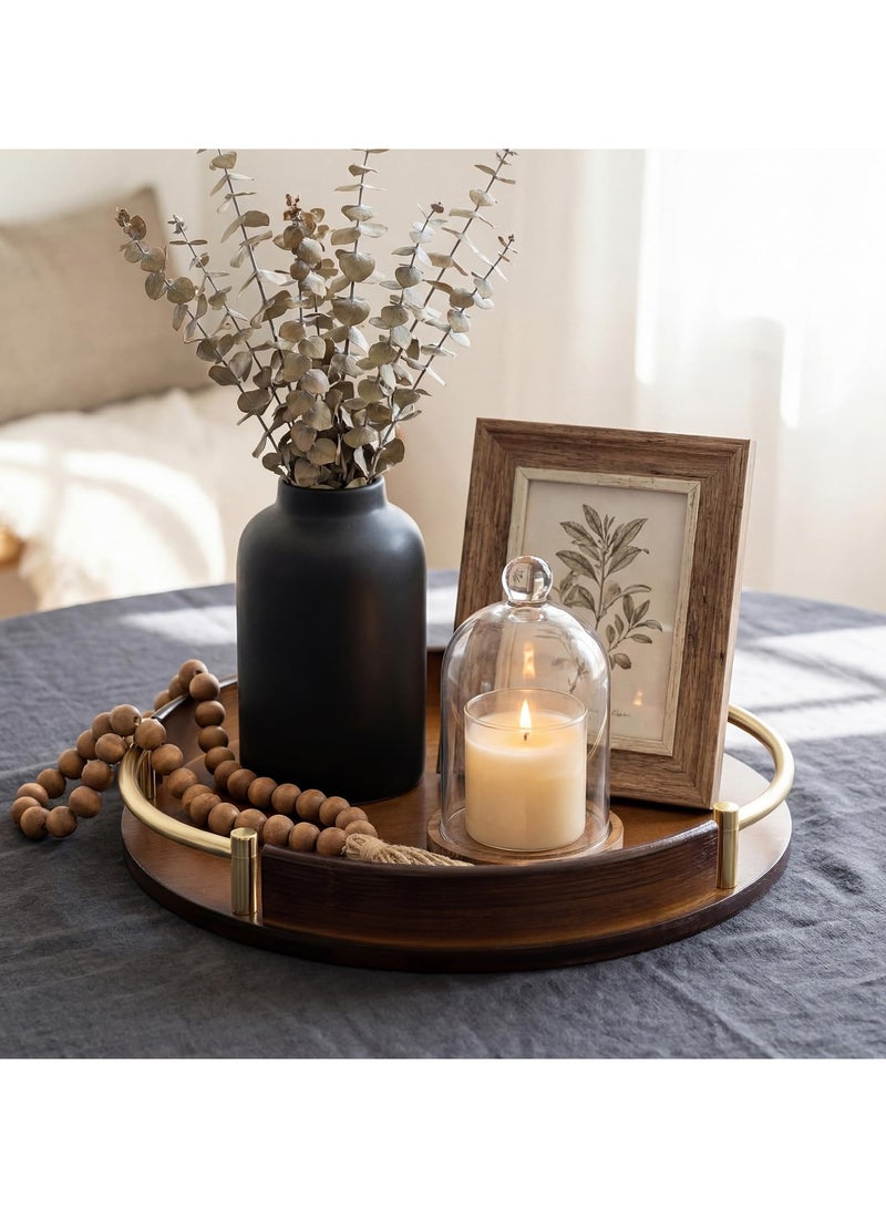 uoobox Bamboo Wood Round Brown Serving Tray with Handles, Stackable Circle Trays for Eating, Entertaining, Decorating, And Organizing - Image 4