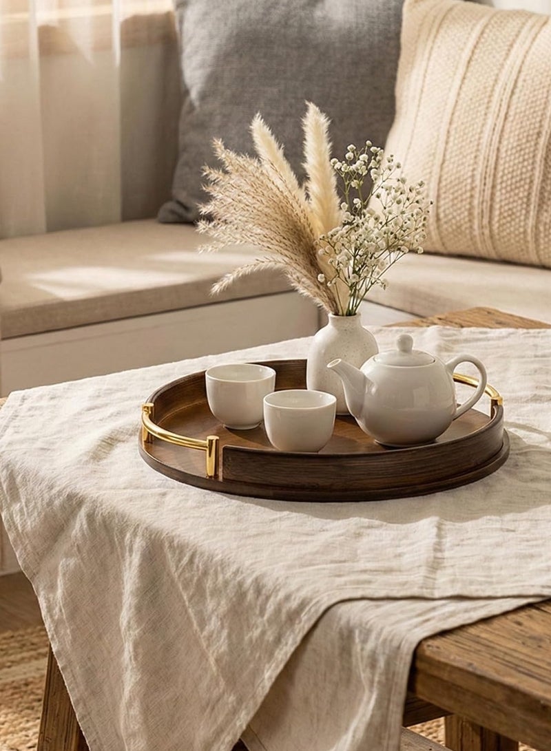 uoobox Bamboo Wood Round Brown Serving Tray with Handles, Stackable Circle Trays for Eating, Entertaining, Decorating, And Organizing - Image 2