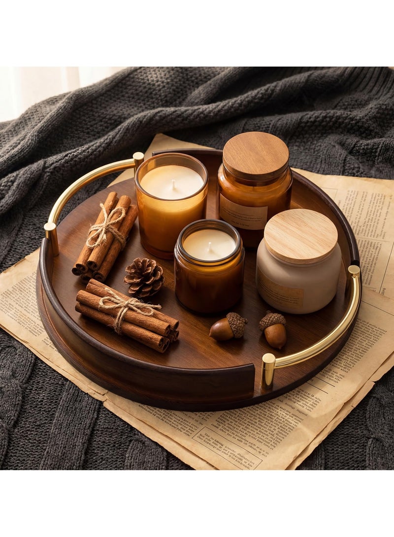 uoobox Bamboo Wood Round Brown Serving Tray with Handles, Stackable Circle Trays for Eating, Entertaining, Decorating, And Organizing - Image 5
