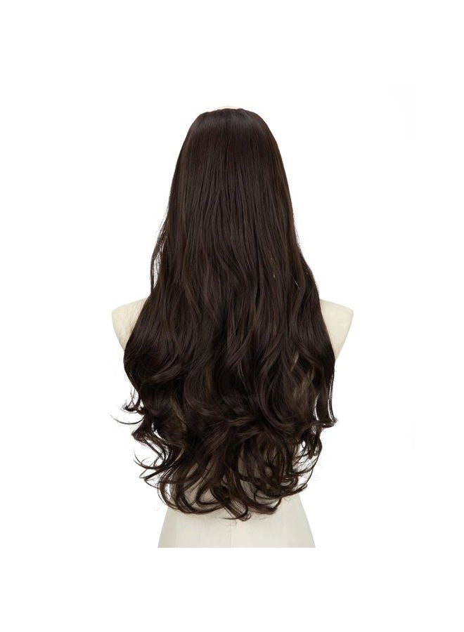 SARLA إضافات شعر اصطناعية طويلة ومجعدة وكثيفة بلون بني داكن للنساء بطول 24 بوصة، قطعة شعر كاملة على شكل حرف U - Image 2