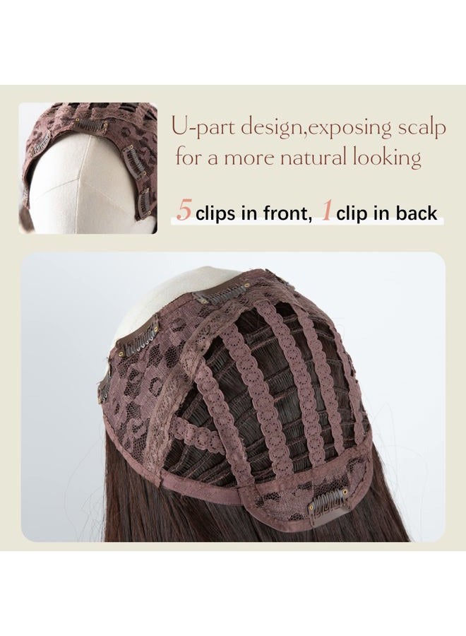 SARLA إضافات شعر اصطناعية طويلة ومجعدة وكثيفة بلون بني داكن للنساء بطول 24 بوصة، قطعة شعر كاملة على شكل حرف U - Image 3