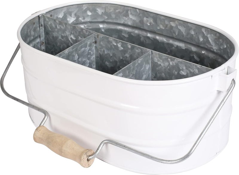 Homebia Designs Galvanized Metal Caddy with 4 Compartments Rustic Farmhouse Kitchen Indoor Outdoor Picnic Utensil Holder Multipurpose Storage Bin Metal Garden Planters  12 Inch  White - Image 1