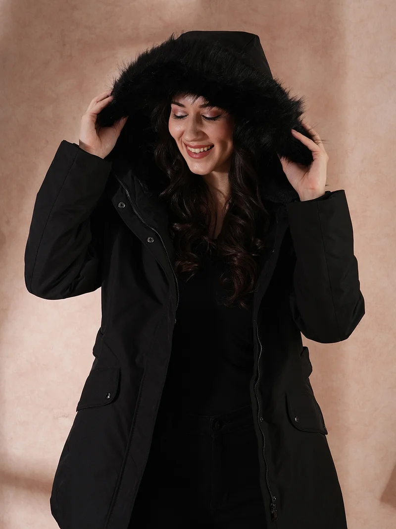 globus Women Hooded Solid Casual Tailored Jacket