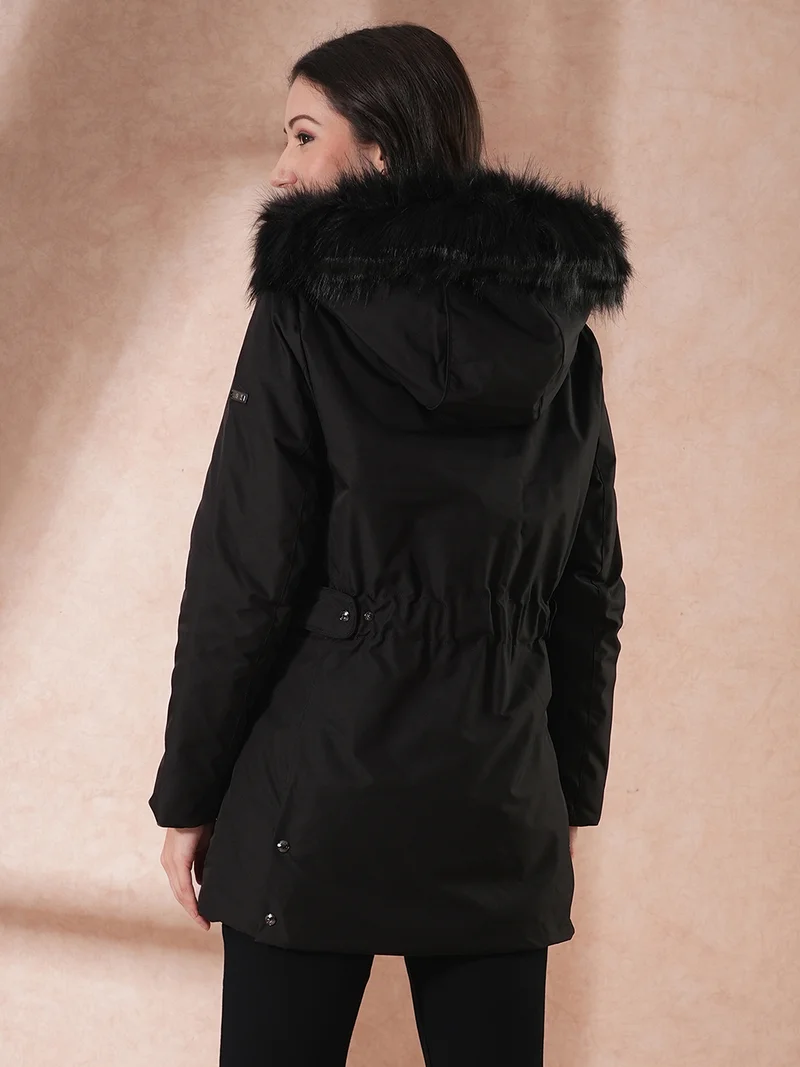 globus Women Hooded Solid Casual Tailored Jacket