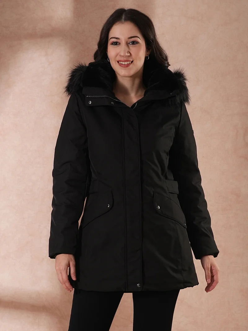 globus Women Hooded Solid Casual Tailored Jacket