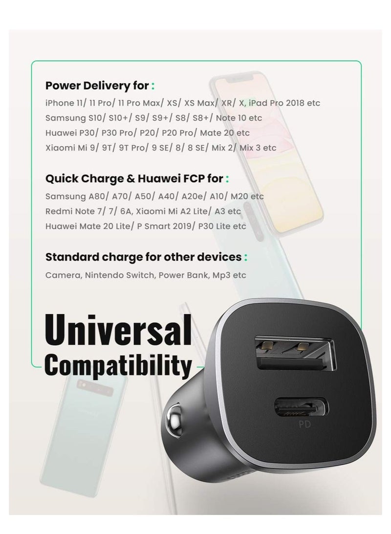 Green Car Charger Dual Port Car Charger 20W with Type-C to Lightning Cable - Image 4