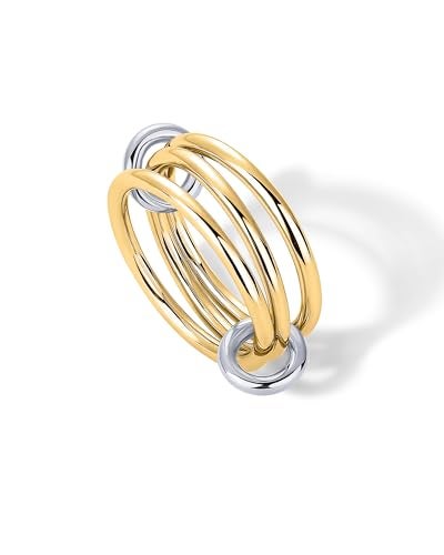 PAVOI 14K Yellow Gold Plated Interlocked Stackable Rings for Women - Two-Toned Statement Multi Ring Stack - Mixed Metals Stacking Bands - Size 5 - Image 3