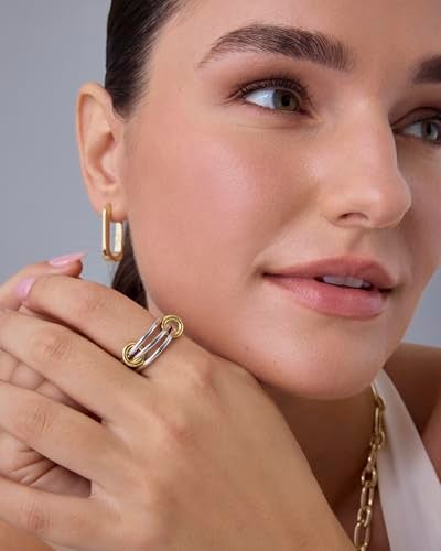 PAVOI 14K Yellow Gold Plated Interlocked Stackable Rings for Women - Two-Toned Statement Multi Ring Stack - Mixed Metals Stacking Bands - Size 5 - Image 4