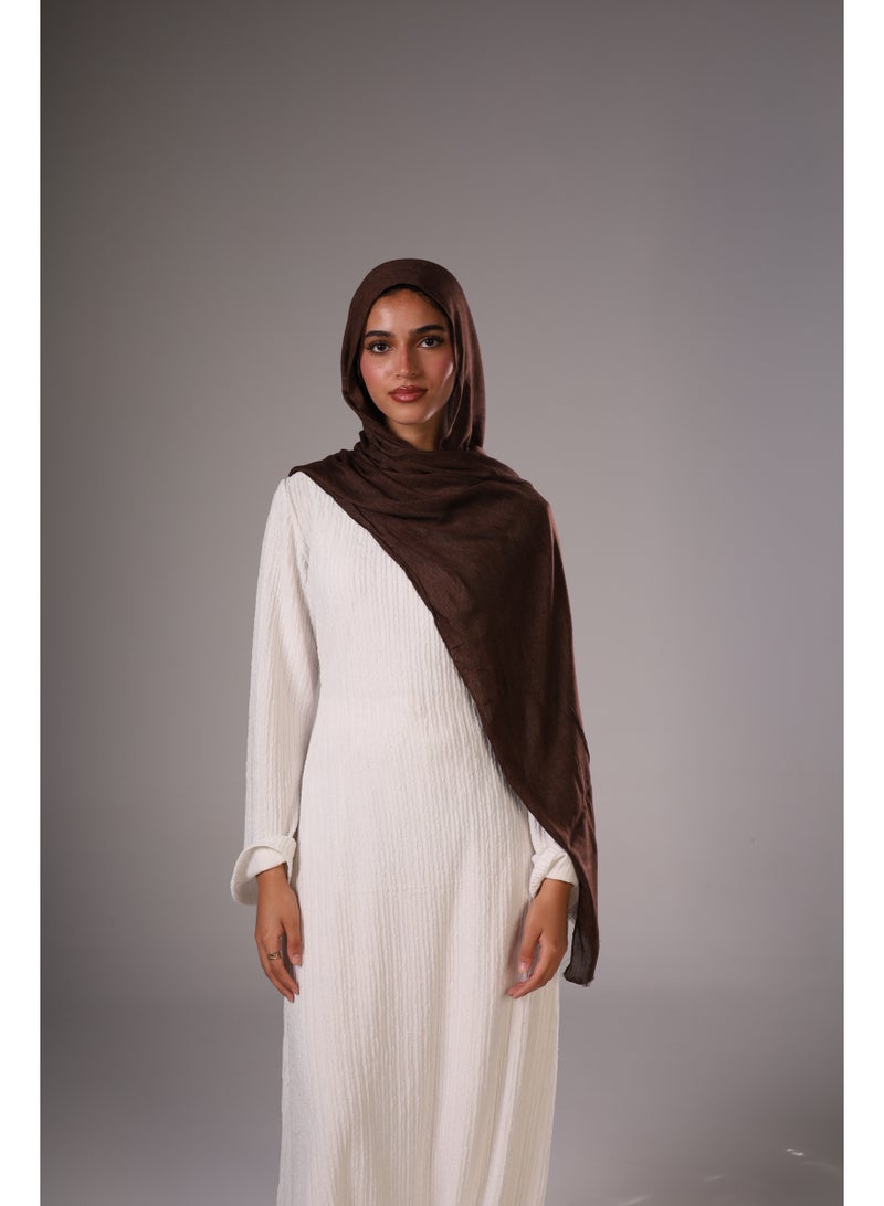 Lavezzi Ruffled Modal Hijab – Soft Lightweight Long Scarf for Women – Elegant Textured Modest Headscarf – Chic Everyday Hijab Shawl (Cocoa) - Image 1