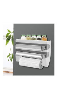Ejoyous Cling Film Dispenser, Kitchen Roll Holder Wall Mounted Tin Foil Dispenser and Cutter, 3 in 1 Triple Roll Dispenser for Foil, Cling Film and Paper Towel Sauce Bottle Storage Rack Paper Towel Holder  - Image 1