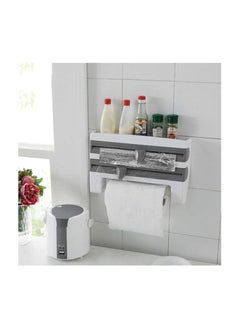 Ejoyous Cling Film Dispenser, Kitchen Roll Holder Wall Mounted Tin Foil Dispenser and Cutter, 3 in 1 Triple Roll Dispenser for Foil, Cling Film and Paper Towel Sauce Bottle Storage Rack Paper Towel Holder  - Image 2