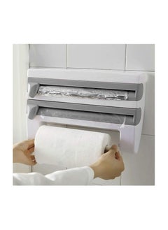 Ejoyous Cling Film Dispenser, Kitchen Roll Holder Wall Mounted Tin Foil Dispenser and Cutter, 3 in 1 Triple Roll Dispenser for Foil, Cling Film and Paper Towel Sauce Bottle Storage Rack Paper Towel Holder  - Image 3
