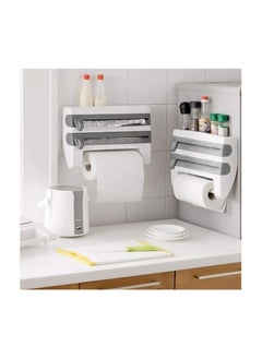 Ejoyous Cling Film Dispenser, Kitchen Roll Holder Wall Mounted Tin Foil Dispenser and Cutter, 3 in 1 Triple Roll Dispenser for Foil, Cling Film and Paper Towel Sauce Bottle Storage Rack Paper Towel Holder  - Image 4