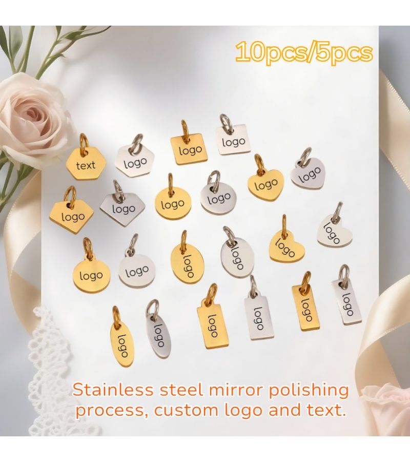 10pcs Square Stainless Steel Custom Lettering Tag Tail Pendants For Necklace Bracelet Connecting Diamond Shape Round Oval Rectangular Steel Color - Image 3