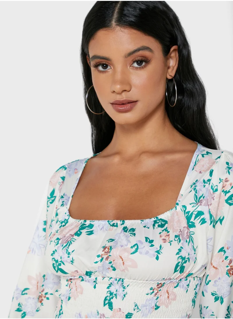 Ginger Shirred Waist Floral Print Top