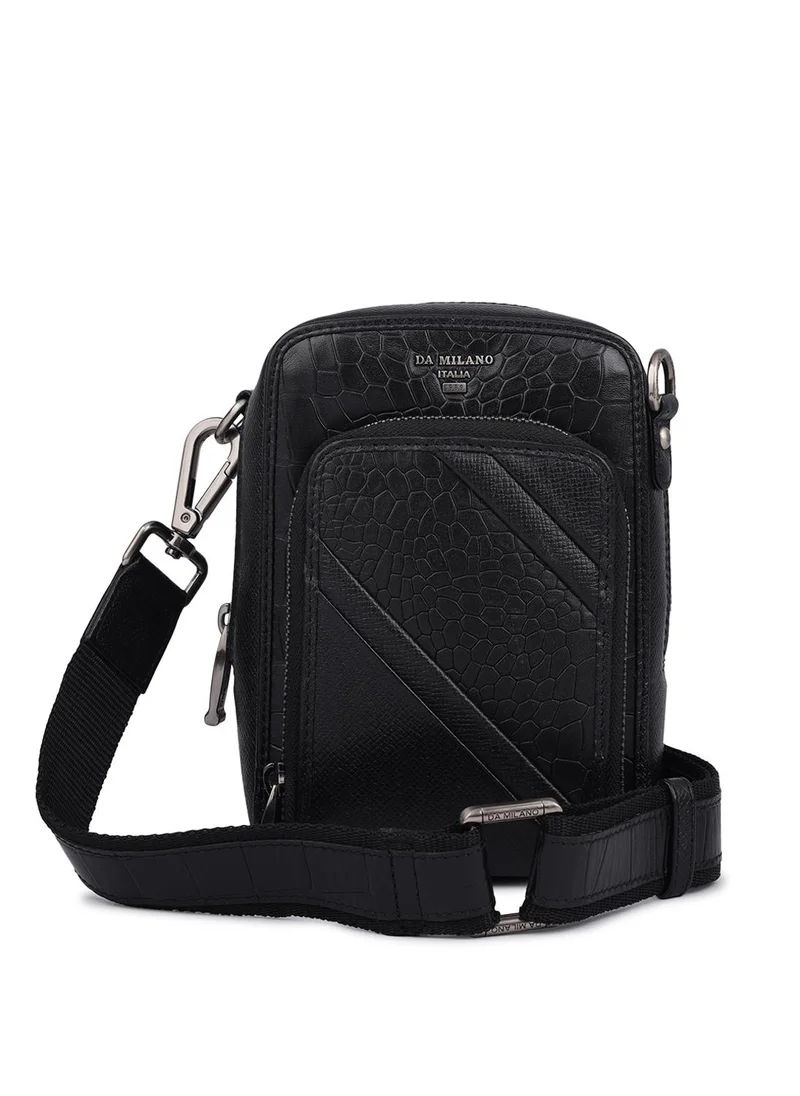 دا ميلانو حقيبة داسينو جلد طبيعي سوداء بحمالة كتف