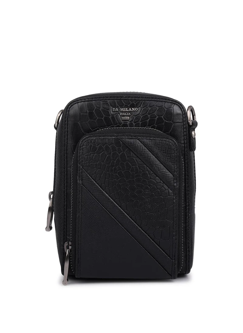دا ميلانو حقيبة داسينو جلد طبيعي سوداء بحمالة كتف