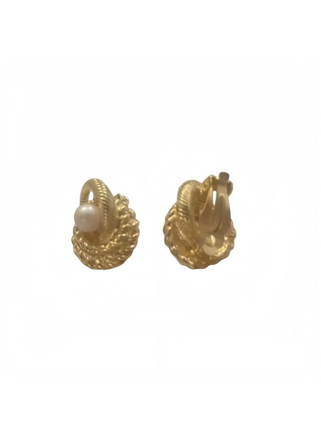 LumiArk Vintage Gold - Tone Textured Clip - On Earrings - Image 4
