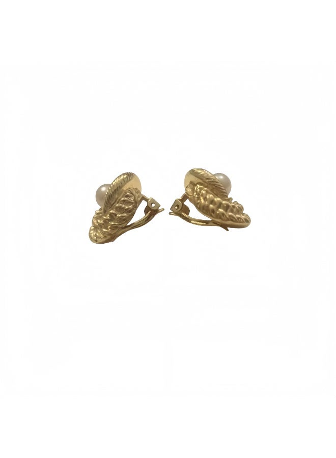 LumiArk Vintage Gold - Tone Textured Clip - On Earrings - Image 2