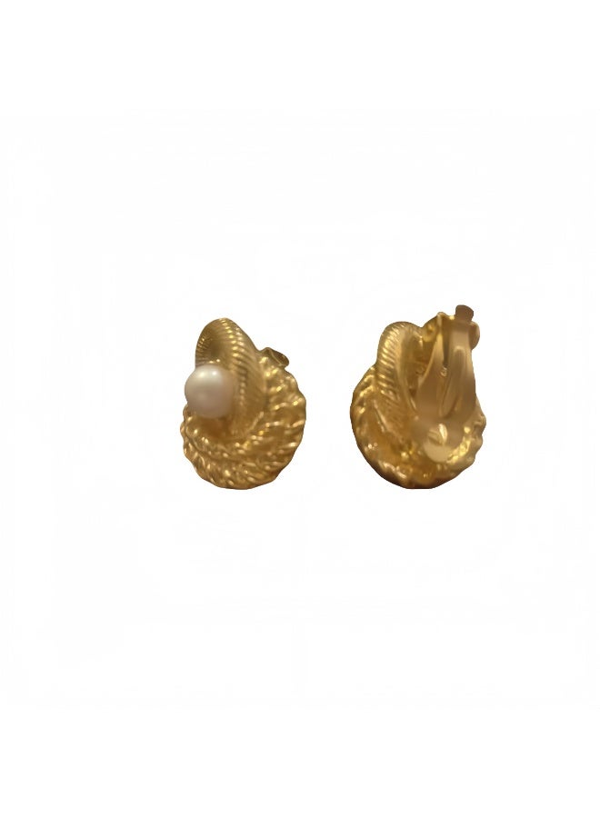 LumiArk Vintage Gold - Tone Textured Clip - On Earrings - Image 1