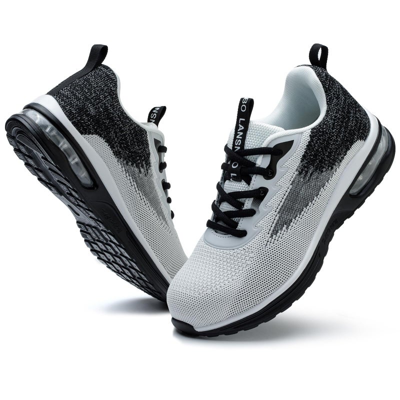 LANSNBO Steel Toe Shoes for Women Lightweight Breathable Safety Work Sneakers Non Slip Puncture Proof Utility Slip On Footwear for Industrial ConstructionHEI Bai 40 Black White