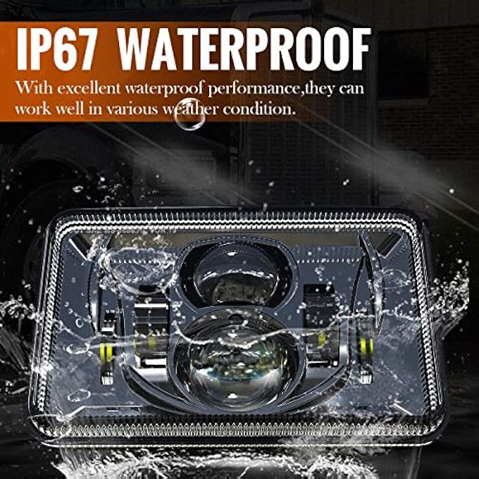 XPCTD 4 قطع مصابيح أمامية LED مستطيلة الشكل مقاس 4×6 بوصة معتمدة من وزارة النقل، بديلة H4651 H4652 H4656 H4666 H6545 لسيارات كينورث T800 T600 بيتربيلت 379 فيتلاينر فورد بروب شيفروليه أولدزموبيل كاتلاس بلاك - Image 4
