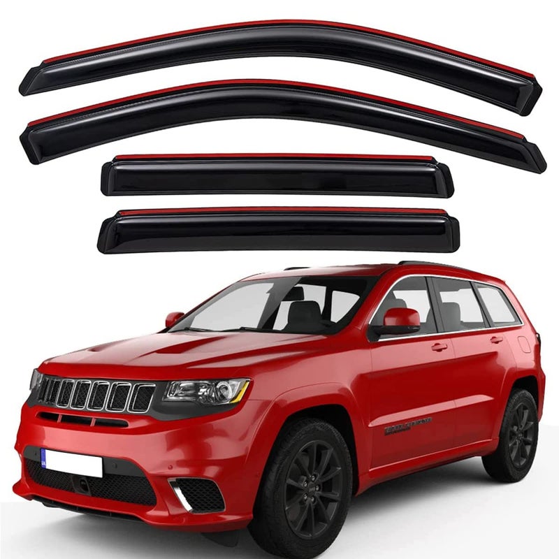 Lightronic WV194252 in-Channel Side Window Visor Wind Deflector Rain Guard, Car Window Wind Deflector, Dark Smoke Shatterproof, 4-Pieces Set for 2011-2021 Jeep Grand Cherokee - Image 1