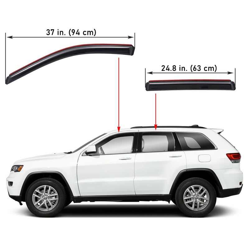 Lightronic WV194252 in-Channel Side Window Visor Wind Deflector Rain Guard, Car Window Wind Deflector, Dark Smoke Shatterproof, 4-Pieces Set for 2011-2021 Jeep Grand Cherokee - Image 2