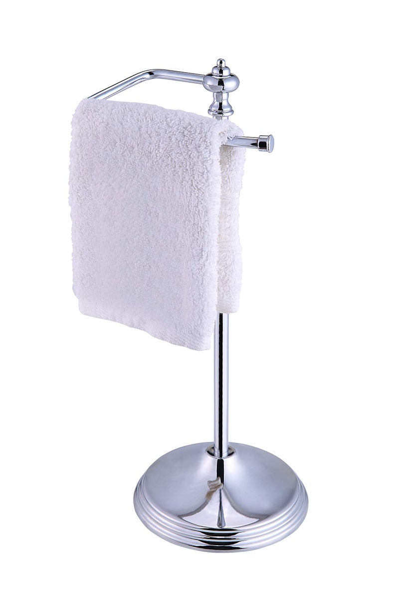 SunnyPoint Heavy Weight Classic Decorative Metal Fingertip Towel Holder Stand for Bathroom, Kitchen, Vanity and Countertops; Hanging Bar is 14.2" Height (Chrome, 15.6" x 5.6" x 5.6") - Image 1