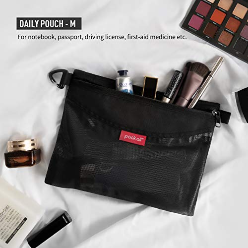 pack all طقم أكياس بسحاب مقاومة للماء مكون من 3 قطع، أكياس شبكية للتخزين، السفر، المكتب (أسود) - Image 3