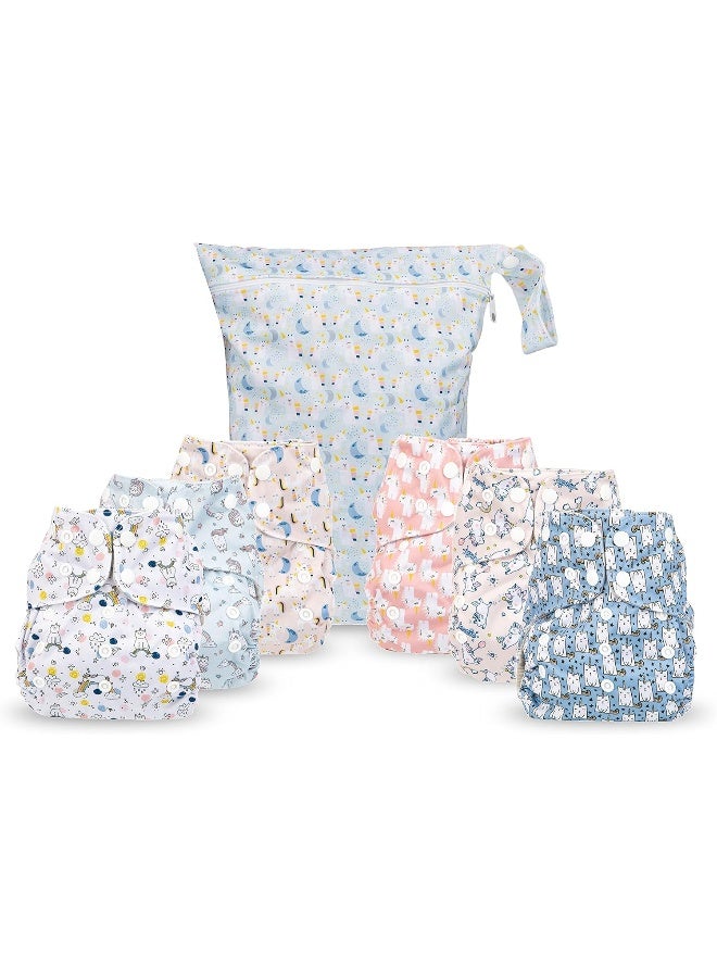 Simple Being Reusable Cloth Diapers, Double Gusset, One Size Adjustable, Washable Soft Absorbent, Waterproof Cover, Eco-Friendly Unisex Baby Girl Boy, six 4-Layers Microfiber Inserts (Unicorns) - Image 1