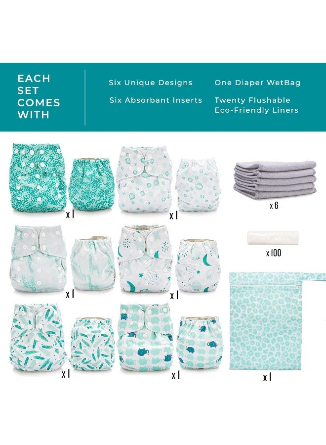 Simple Being Reusable Cloth Diapers, Double Gusset, One Size Adjustable, Washable Soft Absorbent, Waterproof Cover, Eco-Friendly Unisex Baby Girl Boy, six 4-Layers Microfiber Inserts (Unicorns) - Image 5