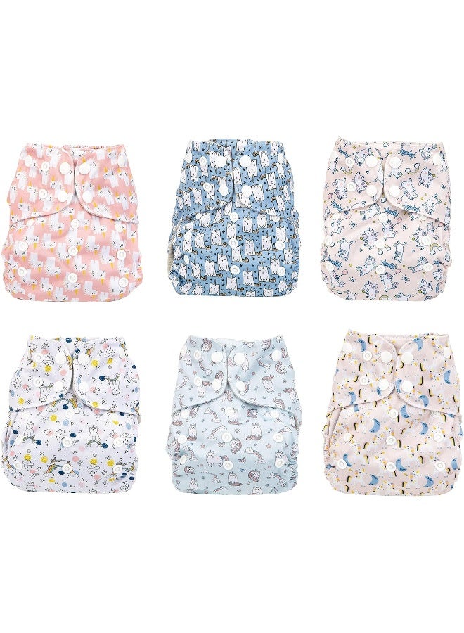 Simple Being Reusable Cloth Diapers, Double Gusset, One Size Adjustable, Washable Soft Absorbent, Waterproof Cover, Eco-Friendly Unisex Baby Girl Boy, six 4-Layers Microfiber Inserts (Unicorns) - Image 3