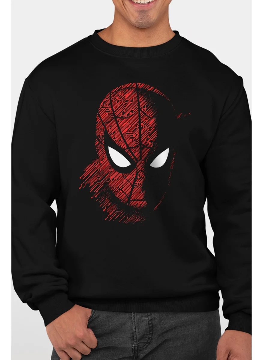 Rock&Roll Digital Spider Black Crew Neck Thick Men's Sweatshirt