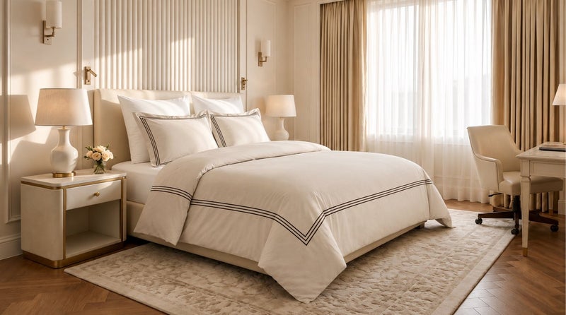 HOMETOPIA Luxury Hotel Style Embroidered Quilted Comforter Set 6 Pieces, Elegant Picture Frame Design, Soft Breathable Bedding Set, King Size, All Season - Image 5