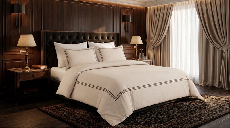 HOMETOPIA Luxury Hotel Style Embroidered Quilted Comforter Set 6 Pieces, Elegant Picture Frame Design, Soft Breathable Bedding Set, King Size, All Season - Image 3