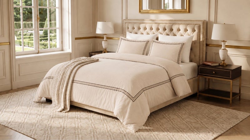 HOMETOPIA Luxury Hotel Style Embroidered Quilted Comforter Set 6 Pieces, Elegant Picture Frame Design, Soft Breathable Bedding Set, King Size, All Season - Image 4