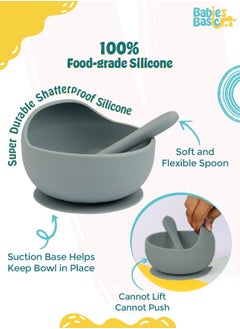 Babies Basic Feeding Set, 2 Pieces, Silicone Set For Self Feeding, Easy To Grip Silicone Spoon , Strong Suction Silicone Bowl - Indigo  - Image 2