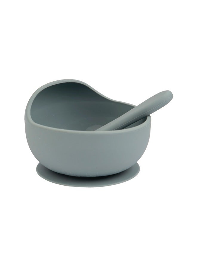 Babies Basic Feeding Set, 2 Pieces, Silicone Set For Self Feeding, Easy To Grip Silicone Spoon , Strong Suction Silicone Bowl - Indigo
