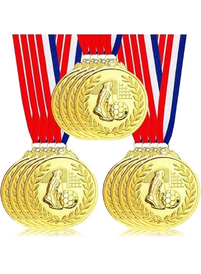 12 Pack Metal Soccer Medals with Ribbons, Gold Award Medals Winner Medals, Football Medals for Soccer Team Gifts, Soccer Games Party Favors Prizes for Children Adults, 2 Inches - Image 1