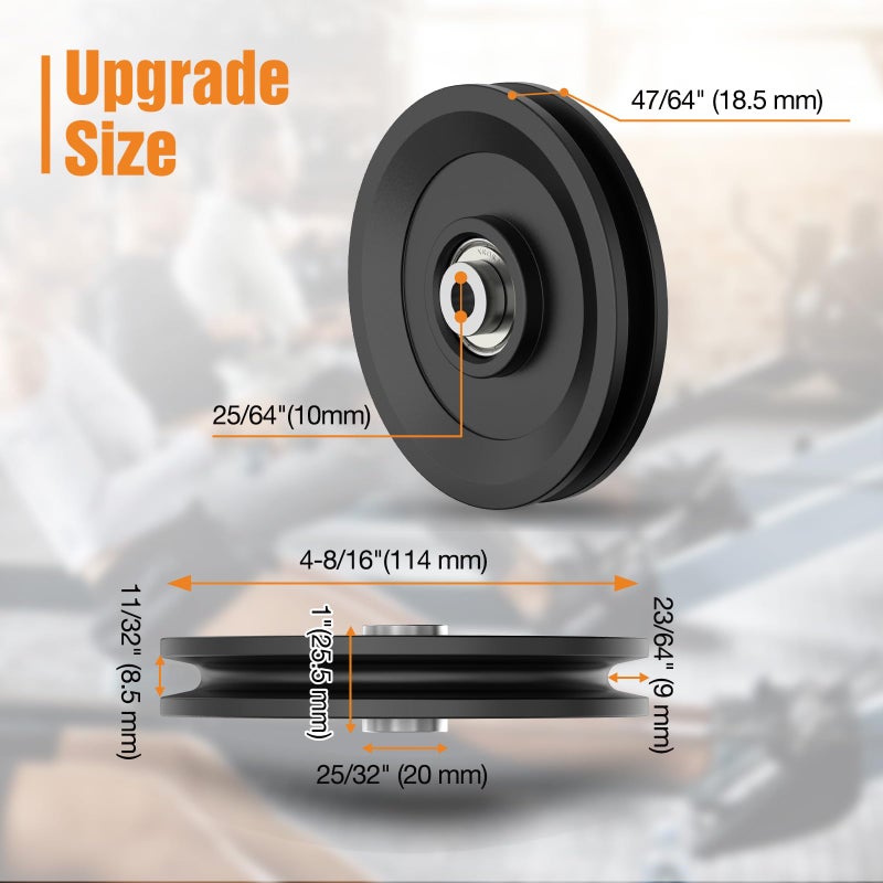 Mixizigoz 4.5 Inch / 114 MM Universal Nylon Bearing Pulley Wheel Replacement Compatible with Cable Machine Home Gym, Garage Door Pulley System, Weight Machine, Gym Equipment (Black-1 Pack) - Image 3