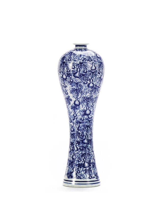 LANLONG 13" China Ceramic Vase Blue and White Porcelain Chinese Handmade Decorative Flower Vase for Living Room, Home Decor, Office, Table Centerpiece - Image 1