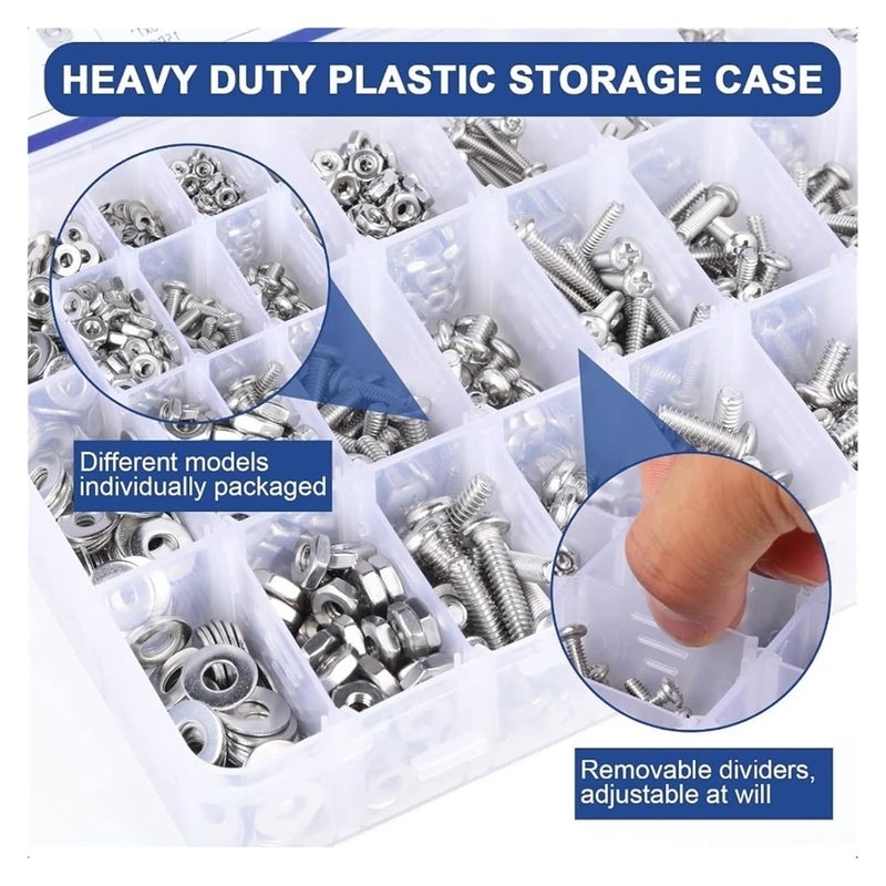 1200PCS 304 Stainless Steel Screw Assortment Kit with Phillips Pan Head Nuts Bolts and Flat Washers Set - Image 5